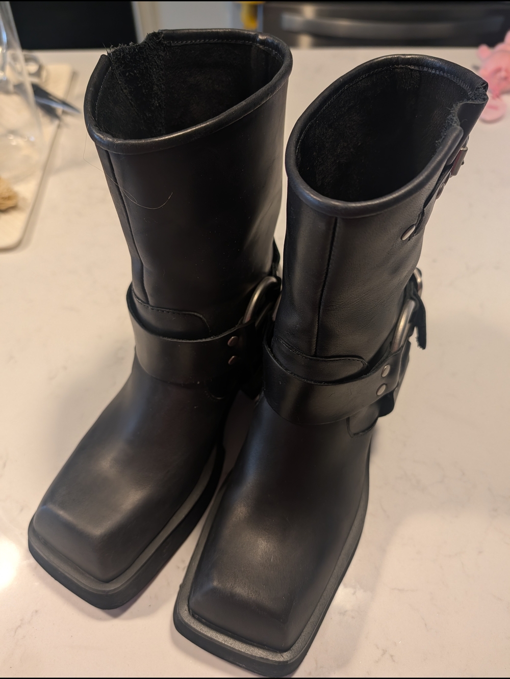 Black Square-Toe Mid-Calf Harness Boots - Jeffrey Campbell